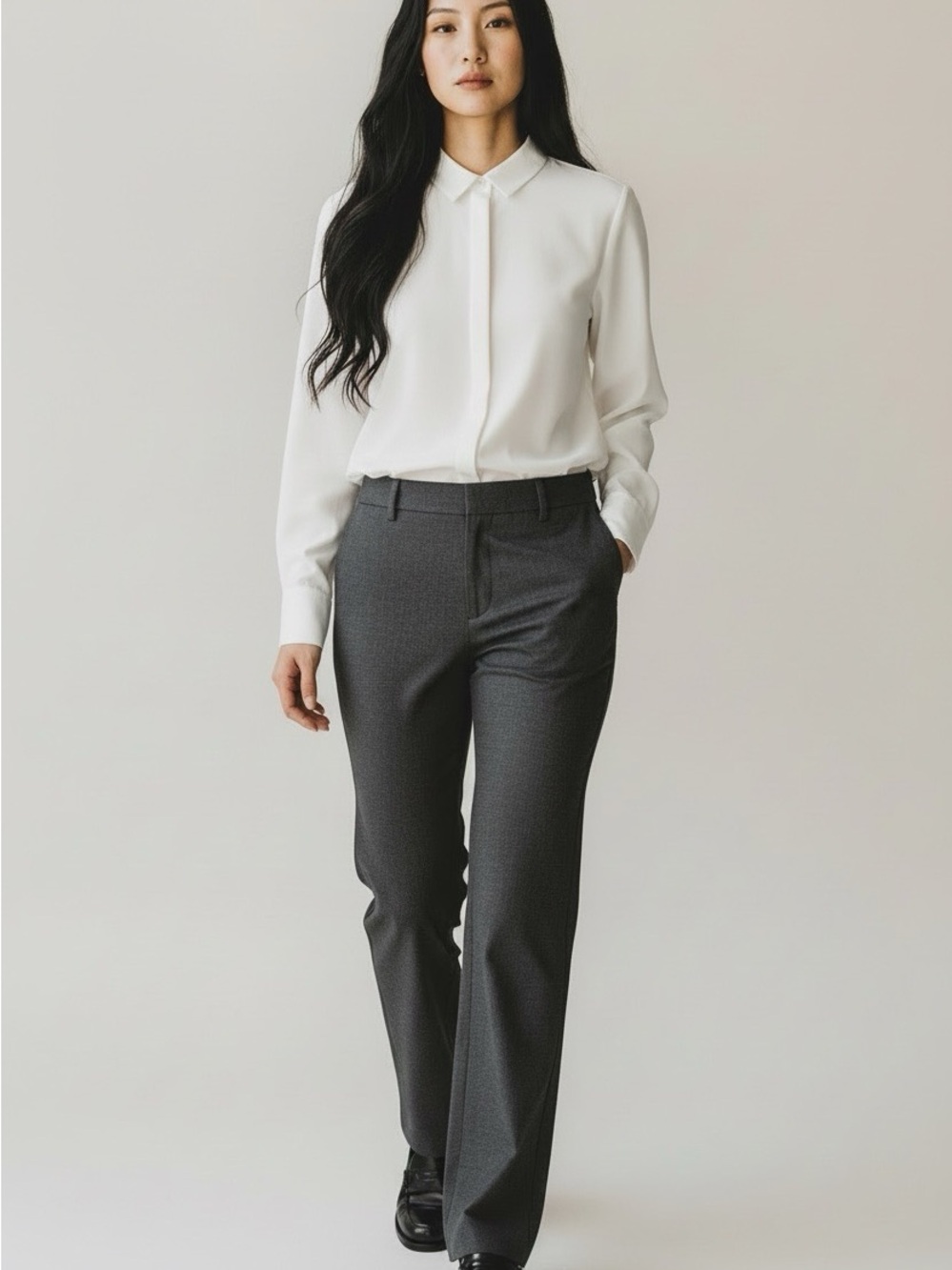 THEORY Women's Wool Trousers in Dark Gray Size 8 work pants slacks plainfront